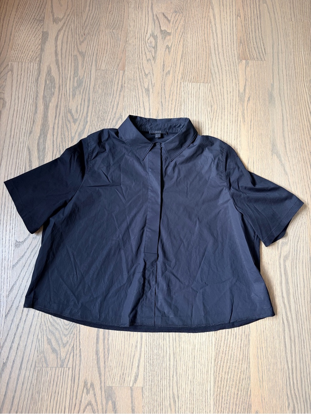 COS Black Boxy Cropped Button Down Top Cotton Tailored Quiet Luxury Minimalist